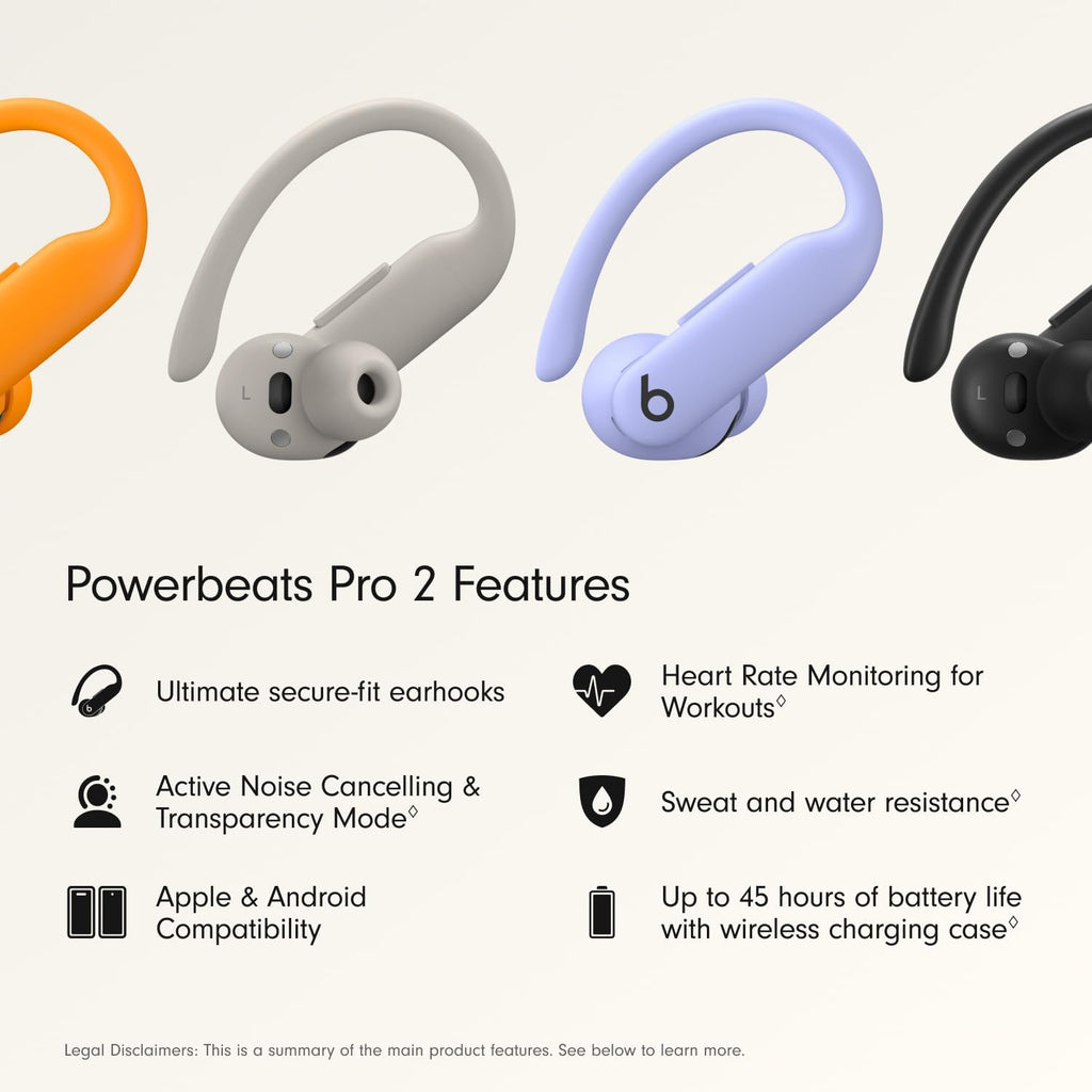 Beats Powerbeats Pro 2 - Wireless Noise Cancelling Workout Earbuds with Secure- Fit Earhooks, Up to 45-Hour Battery with Charging Case, Sweat & Water Resistant, Heart Rate Monitoring - Electric Orange