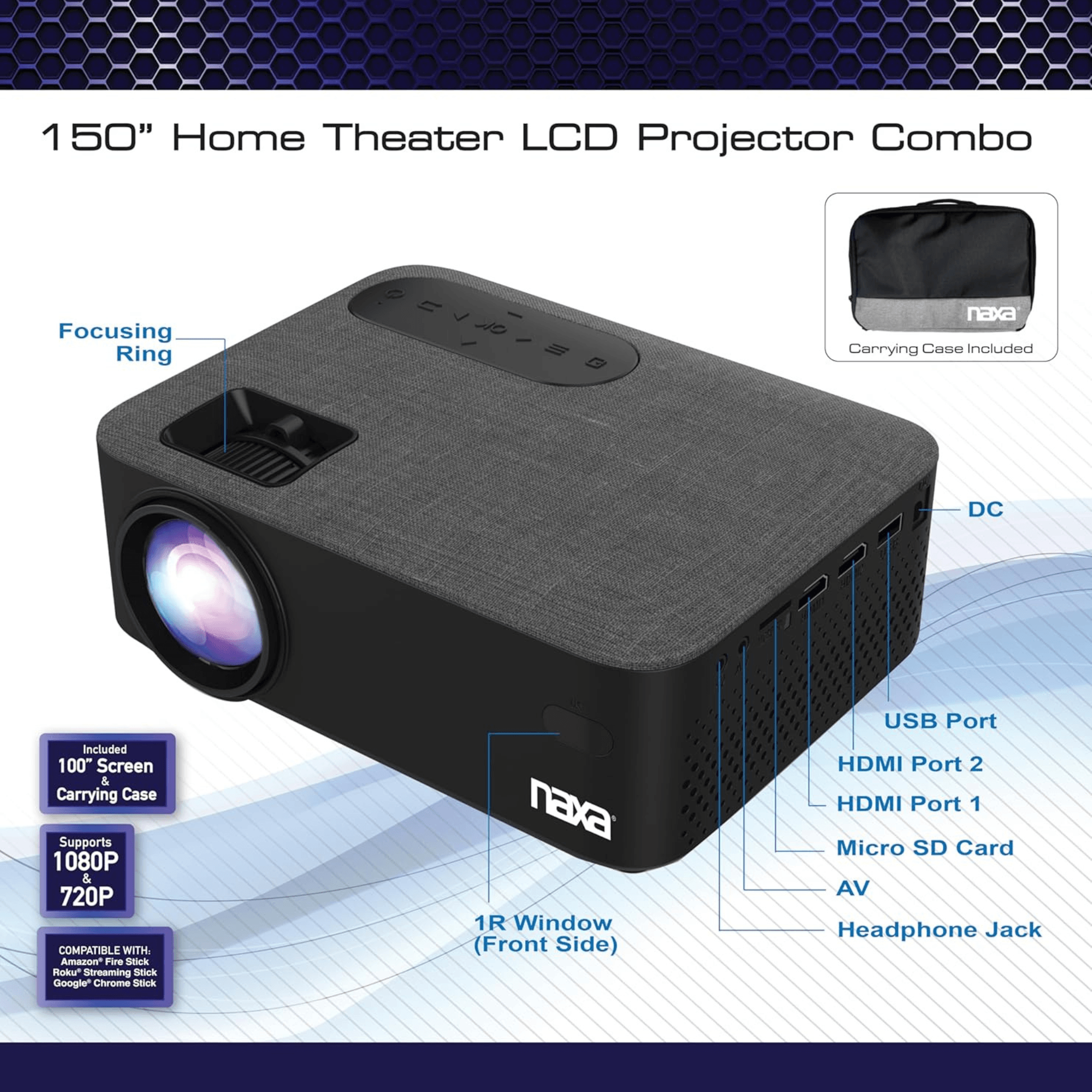 Naxa 150” Home Theater LCD Projector Combo