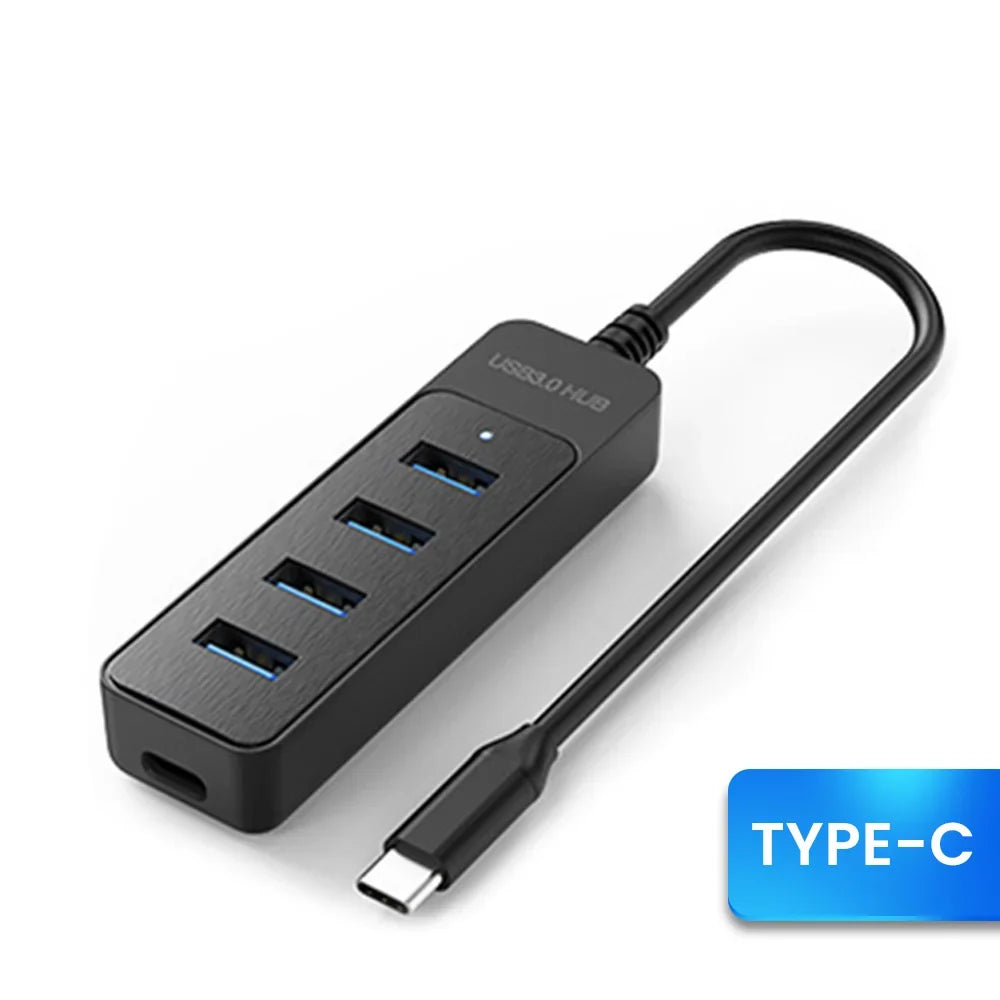 High Speed USB Hub 4 Ports USB 3.0 with Cable Type C Splitter Use Power Adapter Multiple Socket For PC Laptops Notebook Computer